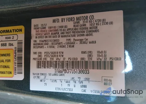 2018 Ford Mustang Gt z USA, uszkodzony, nr VIN 1FA6P8CF7J5130033